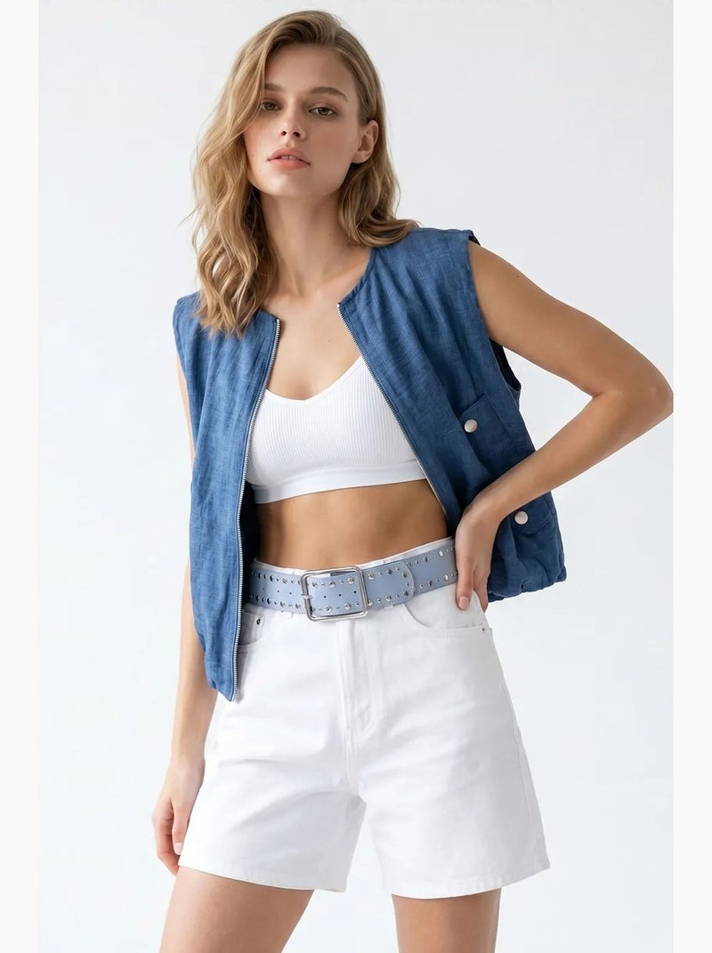 Colete de popelina tecida feminino com fecho de correr frontal mixray Azul-noite - Kiabi