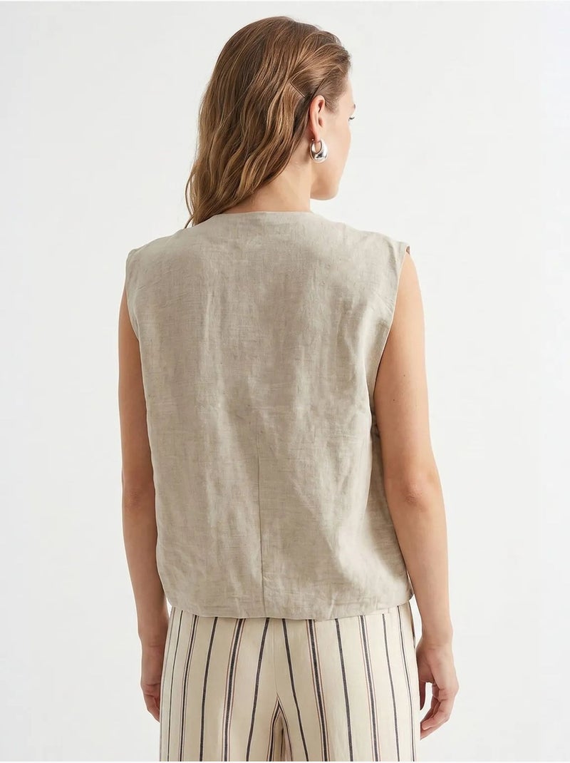Colete de popelina tecida feminino com fecho de correr frontal mixray Bege natural - Kiabi