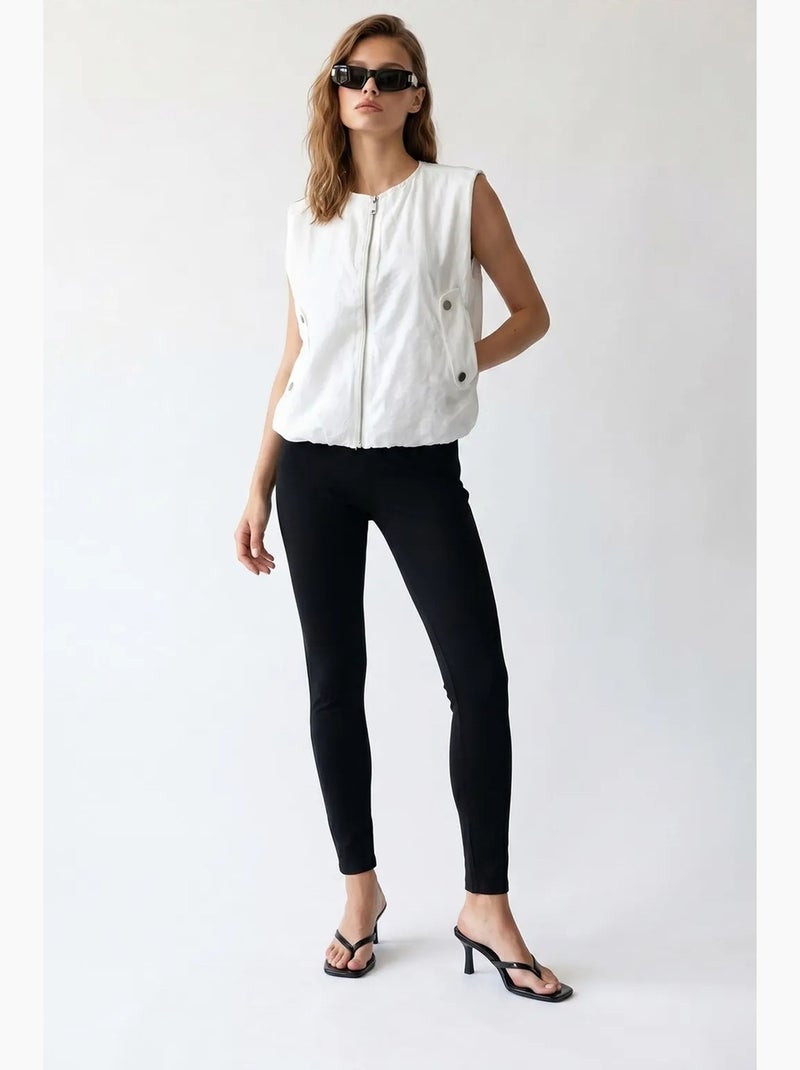 Colete de popelina tecida feminino com fecho de correr frontal mixray Branco - Kiabi
