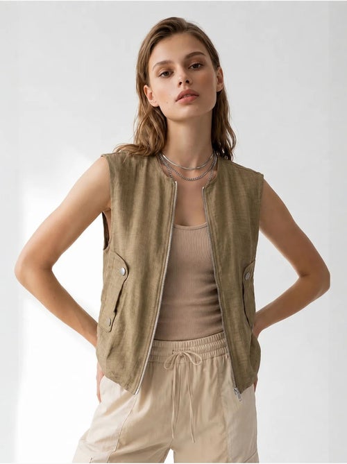 Colete de popelina tecida feminino com fecho de correr frontal mixray - Kiabi