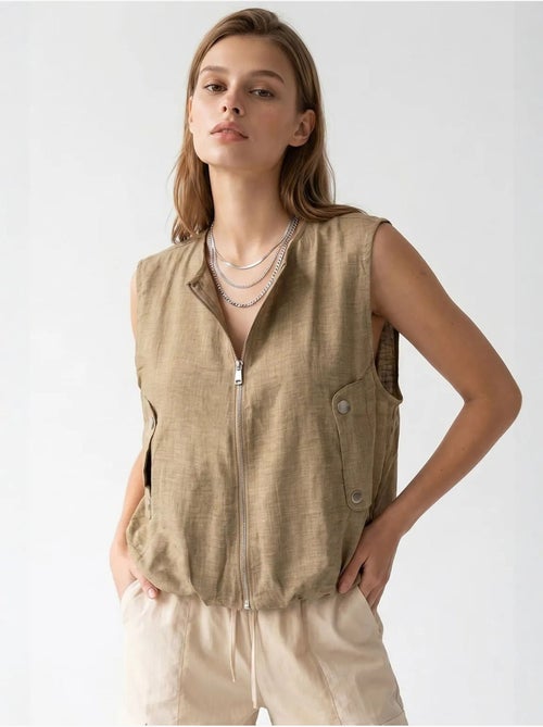 Colete de popelina tecida feminino com fecho de correr frontal mixray - Kiabi