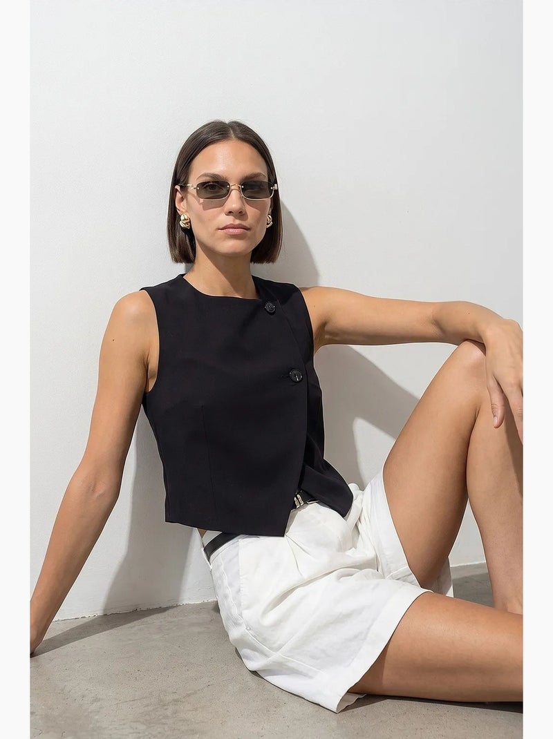 Colete feminino de crepe tecido dilvin Preto - Kiabi