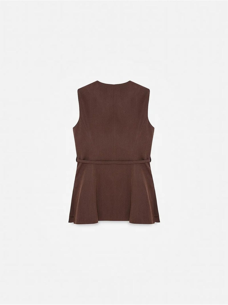 Colete feminino em popelina de tencel com cinto na cintura dilvin Castanho - Kiabi