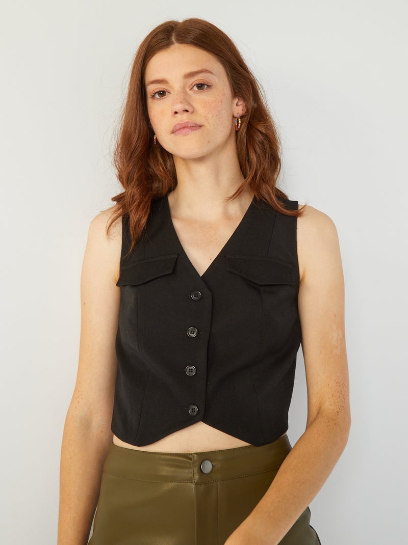 Colete liso com bolsos Preto - Kiabi