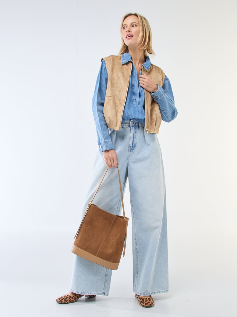 Colete sem mangas em camurça Bege - Kiabi