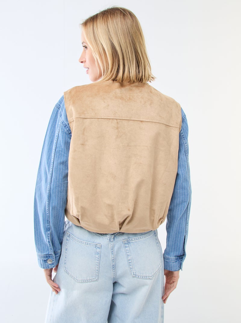 Colete sem mangas em camurça Bege - Kiabi