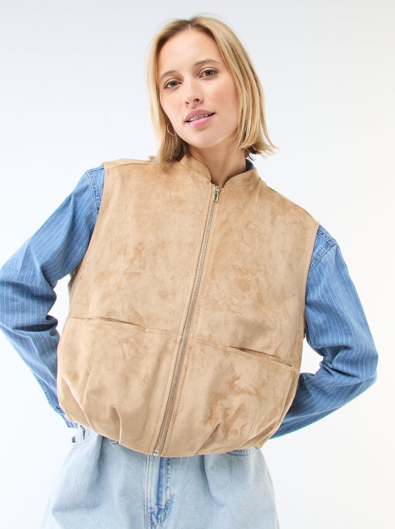 Colete sem mangas em camurça Bege - Kiabi