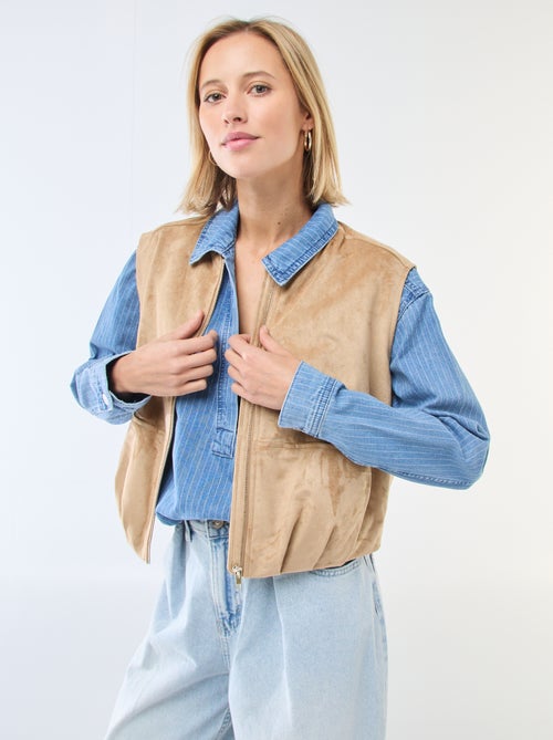 Colete sem mangas em camurça - Kiabi