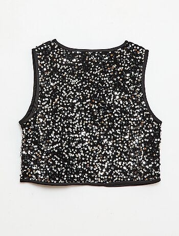 Colete sem mangas em veludo com lantejoulas