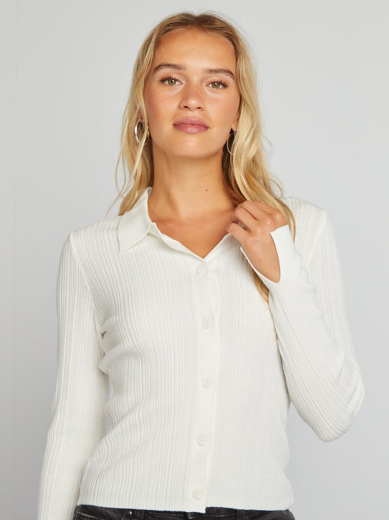 Colete tipo polo de malha nervurada BRANCO - Kiabi