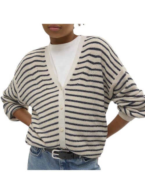 Colete Vero Moda Newlex de Menina às Riscas Azul-Marinho/Bege - Kiabi Colete Vero Moda Newlex de Menina às Riscas Azul-Marinho/Bege - Kiabi