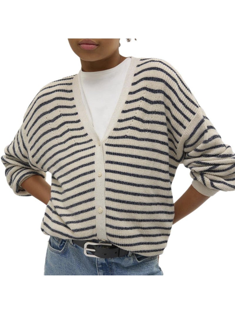 Colete Vero Moda Newlex de Menina às Riscas Azul-Marinho/Bege Azul-marinho - Kiabi