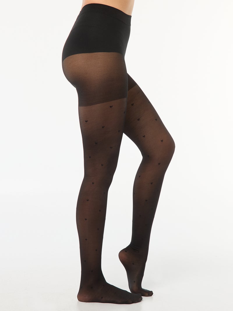 Collants a ponto cheio com corações Preto - Kiabi