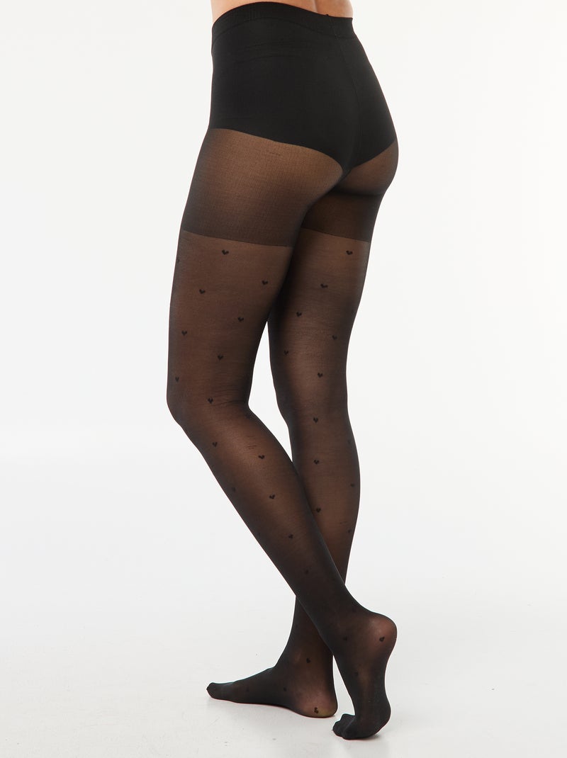 Collants a ponto cheio com corações Preto - Kiabi