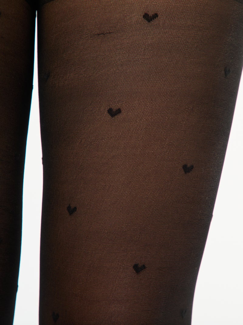 Collants a ponto cheio com corações Preto - Kiabi