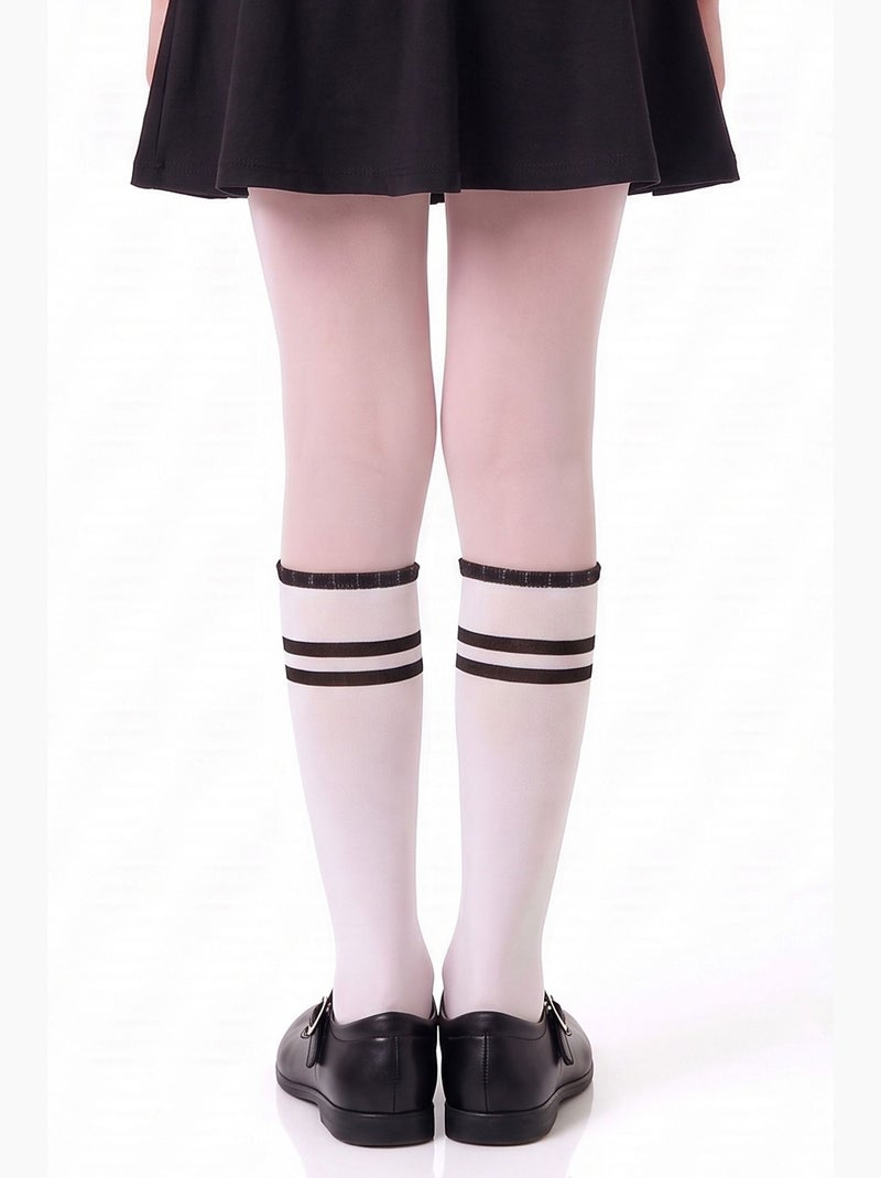 Collants de menina canelados com folho e padrão às riscas penti Branco - Kiabi