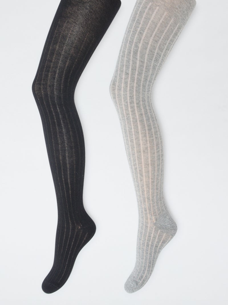 Collants quentes em malha canelada - Lote de 2 Cinza - Kiabi
