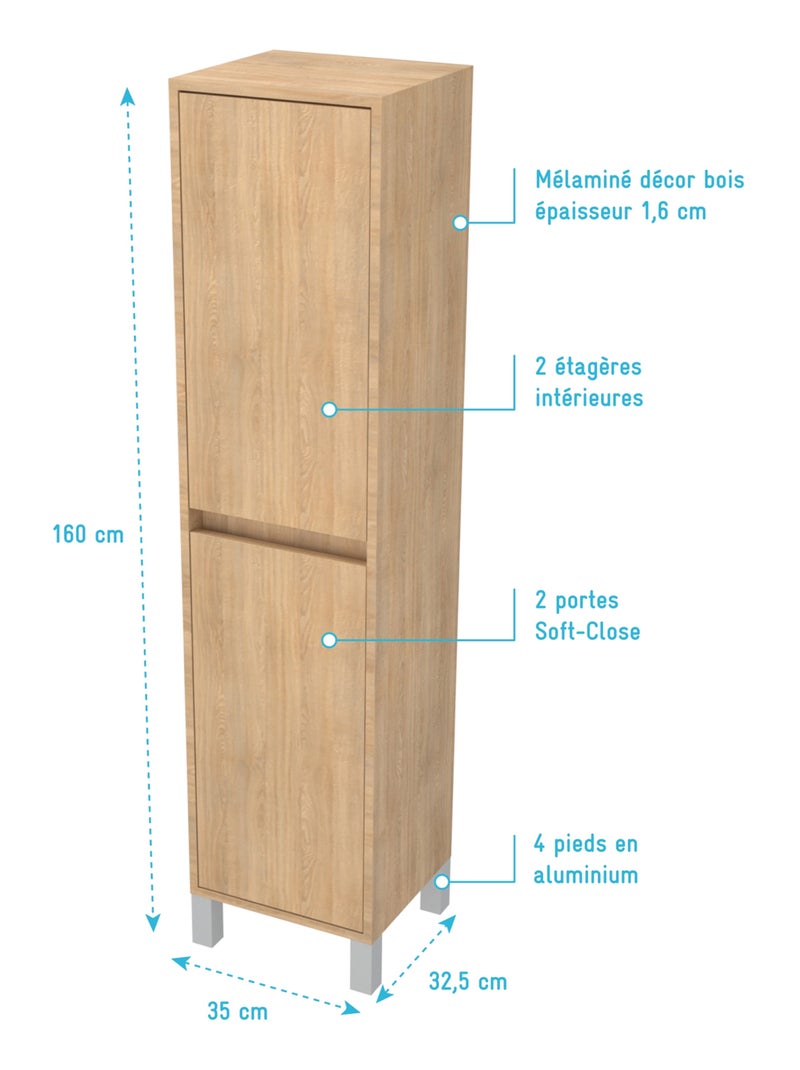 Coluna de casa de banho com 2 portas Bege claro - Kiabi