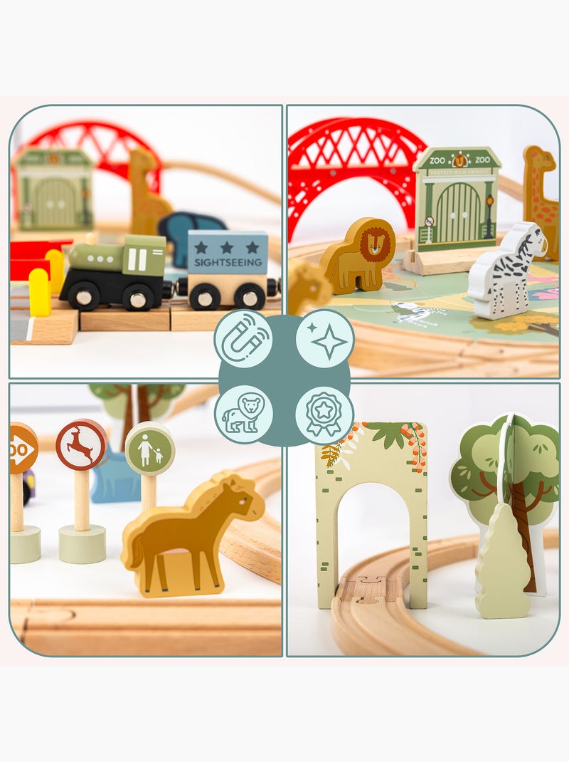 Comboio de madeira brinquedo 106x55cm zoo safari puzzle calhas mamabrum N/D - Kiabi