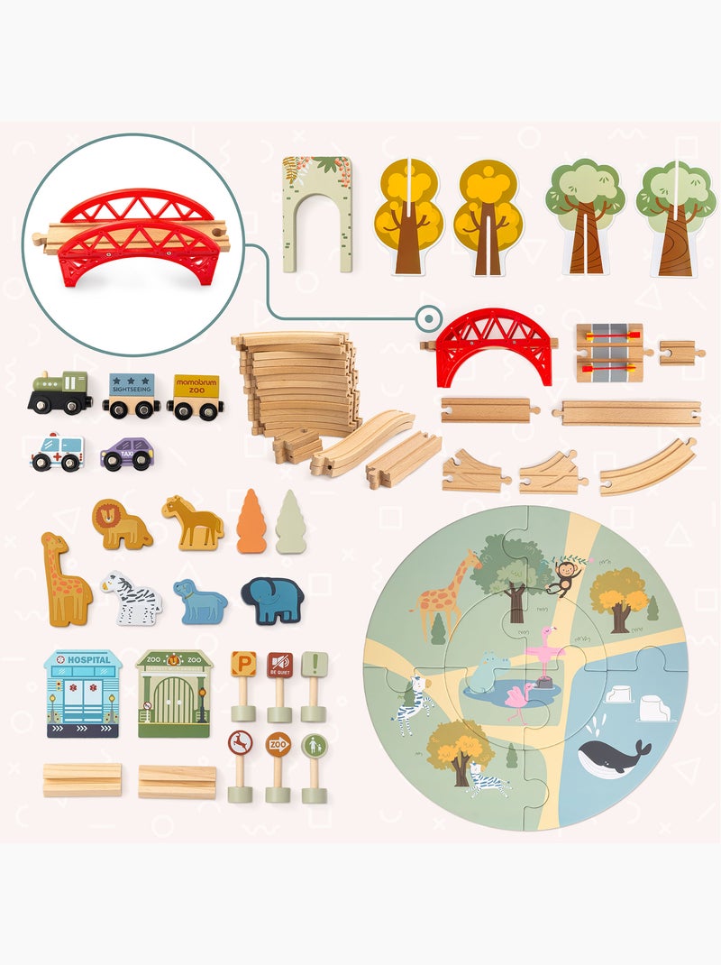 Comboio de madeira brinquedo 106x55cm zoo safari puzzle calhas mamabrum N/D - Kiabi