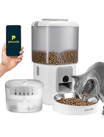 Comedeira automática 2em1 para gato PELUVIO Feast - Bebedouro - Wi-Fi - 10/dia