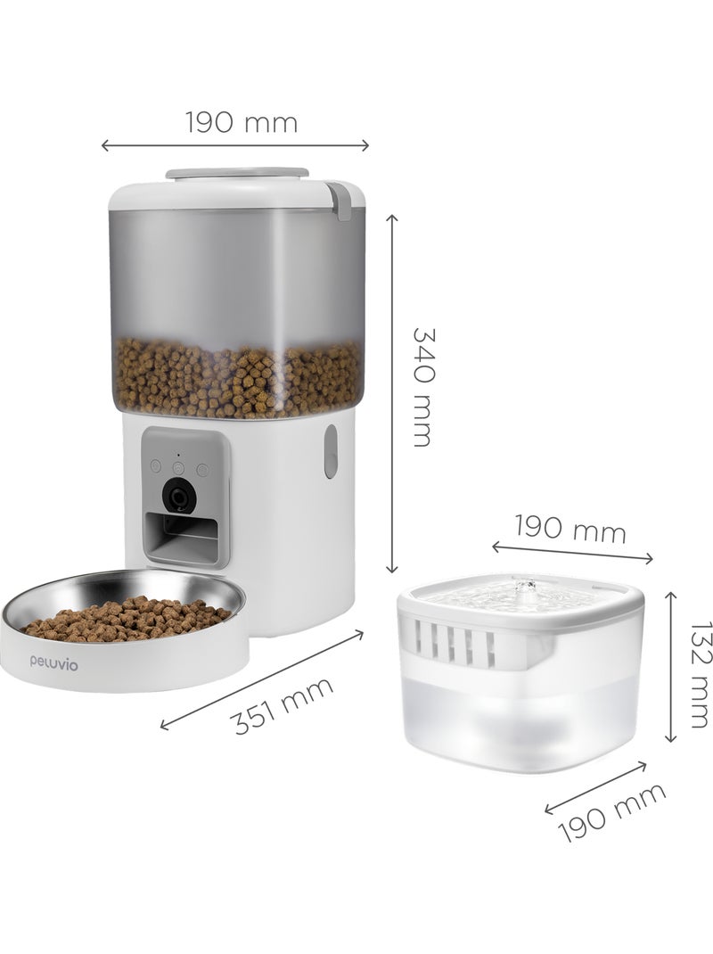 Comedeira automática 2em1 para gato PELUVIO Feast - Bebedouro - Wi-Fi - 10/dia Branco - Kiabi