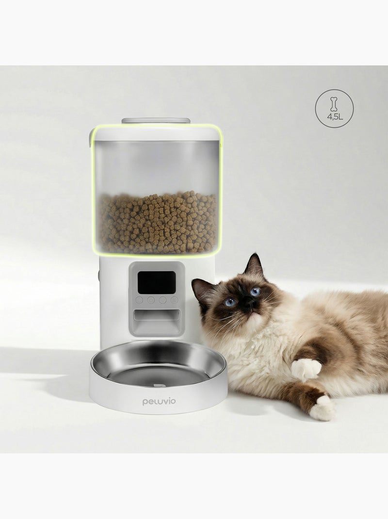 Comedeira automática para gato PELUVIO Crispy - 4,5 L - 4 refeições/dia Branco - Kiabi