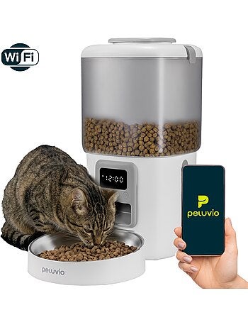 Comedeira automática para gato PELUVIO Crispy - Wi-Fi - 4,5 L - 4 refeições/dia