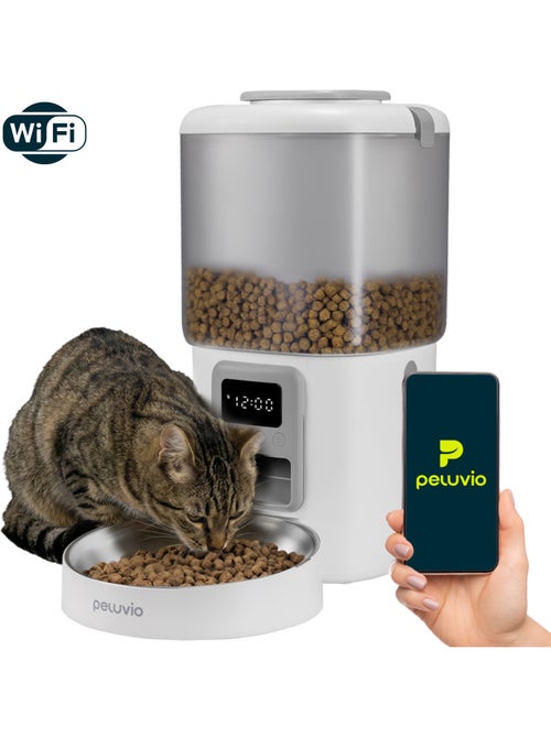 Comedeira automática para gato PELUVIO Crispy - Wi-Fi - 4,5 L - 4 refeições/dia - Kiabi Comedeira automática para gato PELUVIO Crispy - Wi-Fi - 4,5 L - 4 refeições/dia - Kiabi