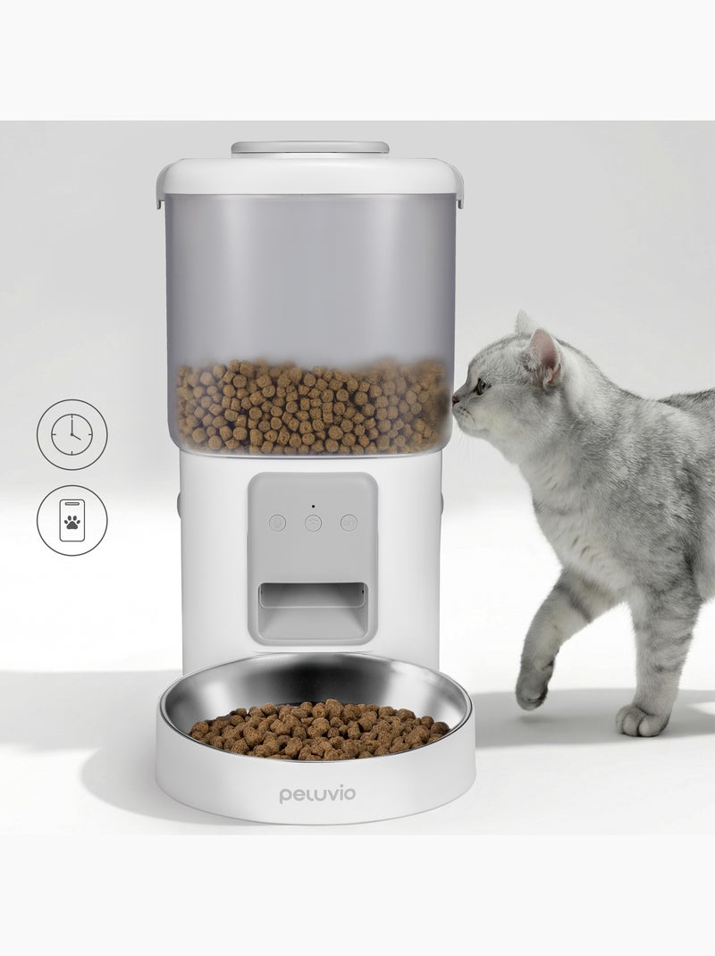 Comedeira automática para gato PELUVIO Crispy - Wi-Fi - 4,5 L - 4 refeições/dia Branco - Kiabi