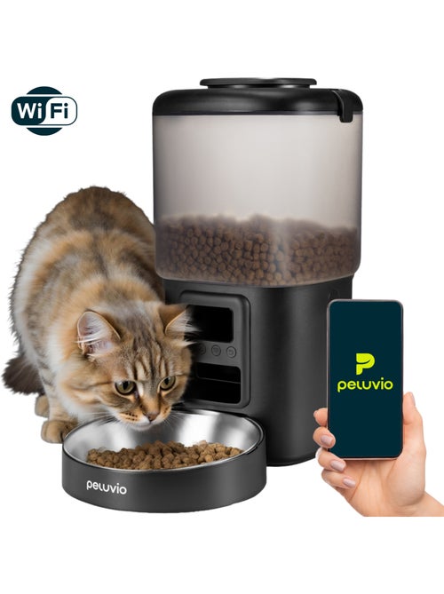 Comedeira automática para gato PELUVIO Crispy - Wi-Fi - 4,5 L - 4 refeições/dia - Kiabi Comedeira automática para gato PELUVIO Crispy - Wi-Fi - 4,5 L - 4 refeições/dia - Kiabi