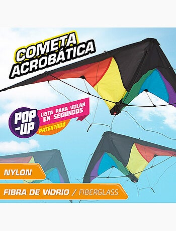 Cometa acrobática pop-up mágico 125x72 cm - cor arcoíris