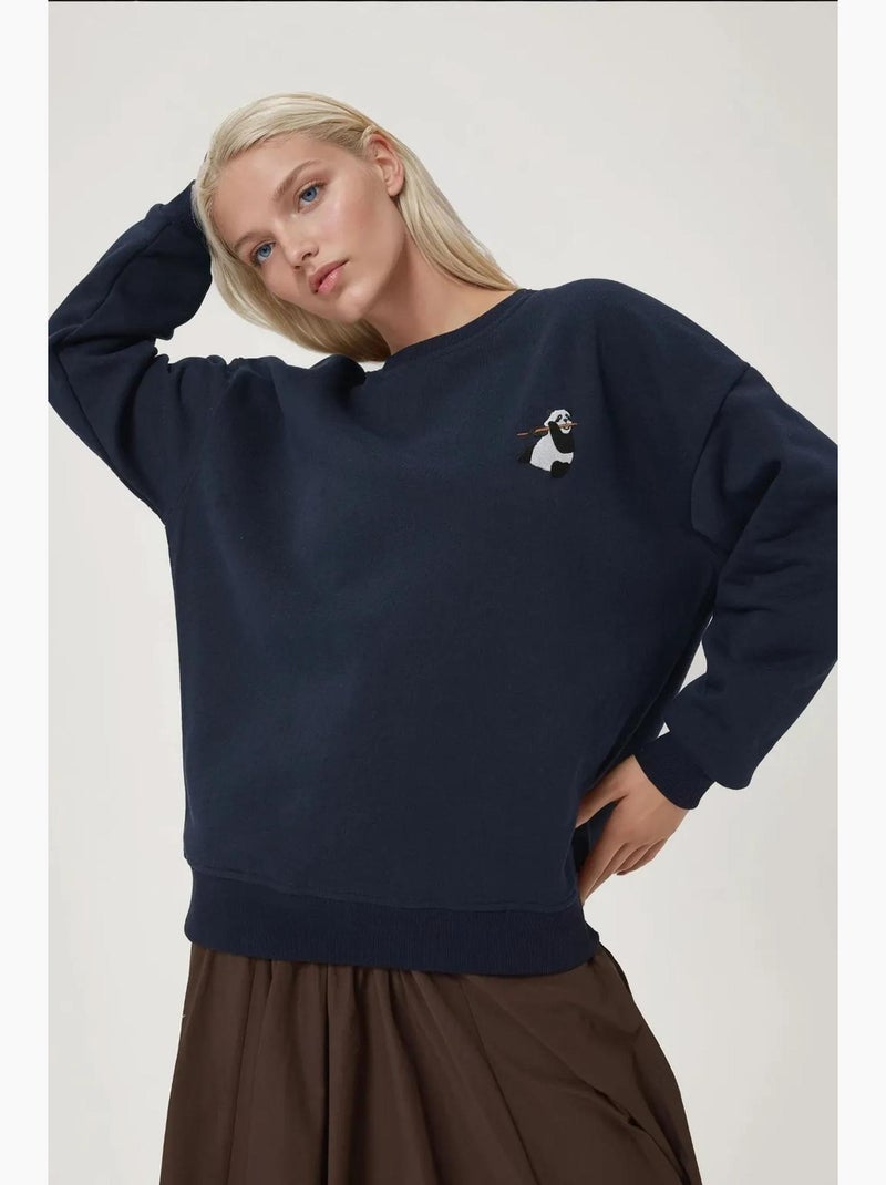 Comfort sweatshirt de gola redonda com padrão animal bordado em relevo hiccup Azul escuro - Kiabi