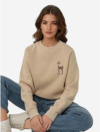 Comfort sweatshirt de gola redonda com padrão animal bordado em relevo hiccup