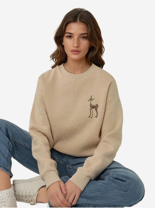 Comfort sweatshirt de gola redonda com padrão animal bordado em relevo hiccup - Kiabi Comfort sweatshirt de gola redonda com padrão animal bordado em relevo hiccup - Kiabi