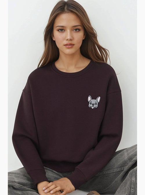 Comfort sweatshirt de gola redonda com padrão animal bordado em relevo hiccup - Kiabi