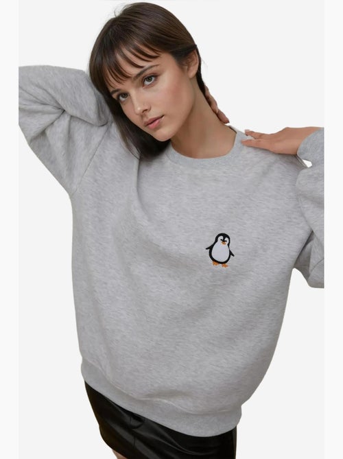 Comfort sweatshirt de gola redonda com padrão animal bordado em relevo hiccup - Kiabi