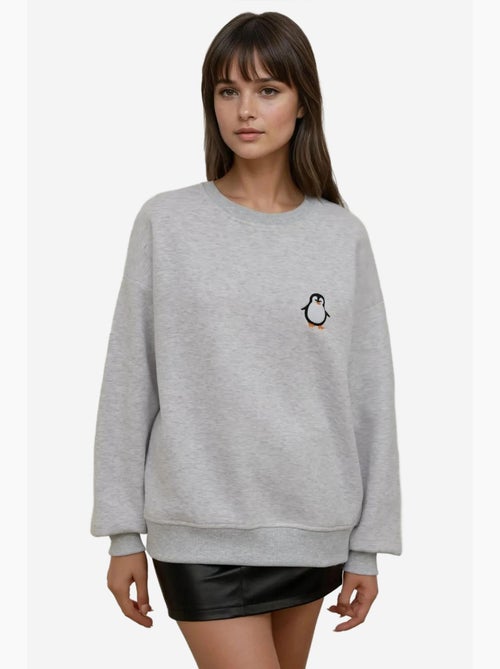 Comfort sweatshirt de gola redonda com padrão animal bordado em relevo hiccup - Kiabi