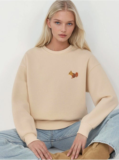 Comfort sweatshirt de gola redonda com padrão animal bordado em relevo hiccup - Kiabi Comfort sweatshirt de gola redonda com padrão animal bordado em relevo hiccup - Kiabi