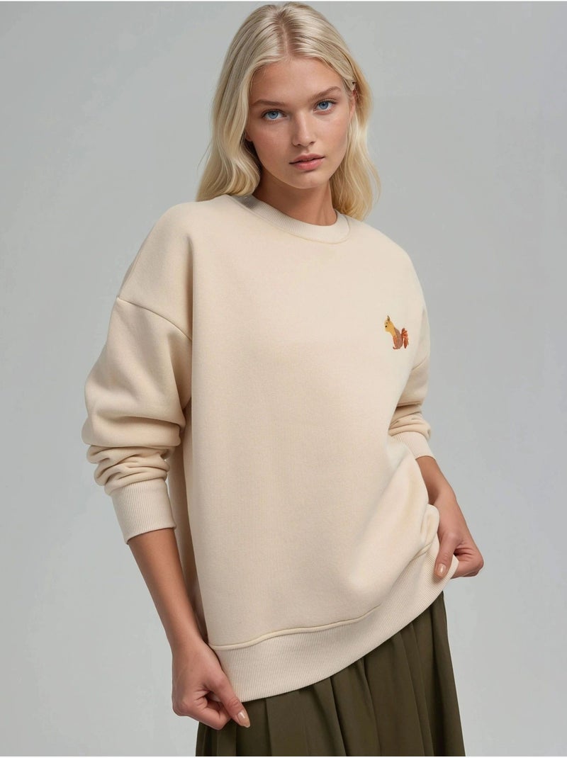Comfort sweatshirt de gola redonda com padrão animal bordado em relevo hiccup Creme - Kiabi
