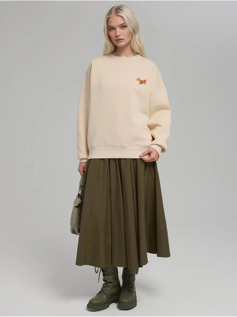 Comfort sweatshirt de gola redonda com padrão animal bordado em relevo hiccup Creme - Kiabi