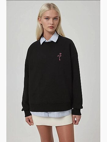 Comfort sweatshirt de gola redonda com padrão animal bordado em relevo hiccup