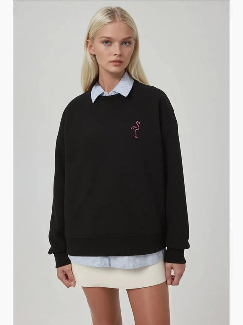 Comfort sweatshirt de gola redonda com padrão animal bordado em relevo hiccup - Kiabi Comfort sweatshirt de gola redonda com padrão animal bordado em relevo hiccup - Kiabi