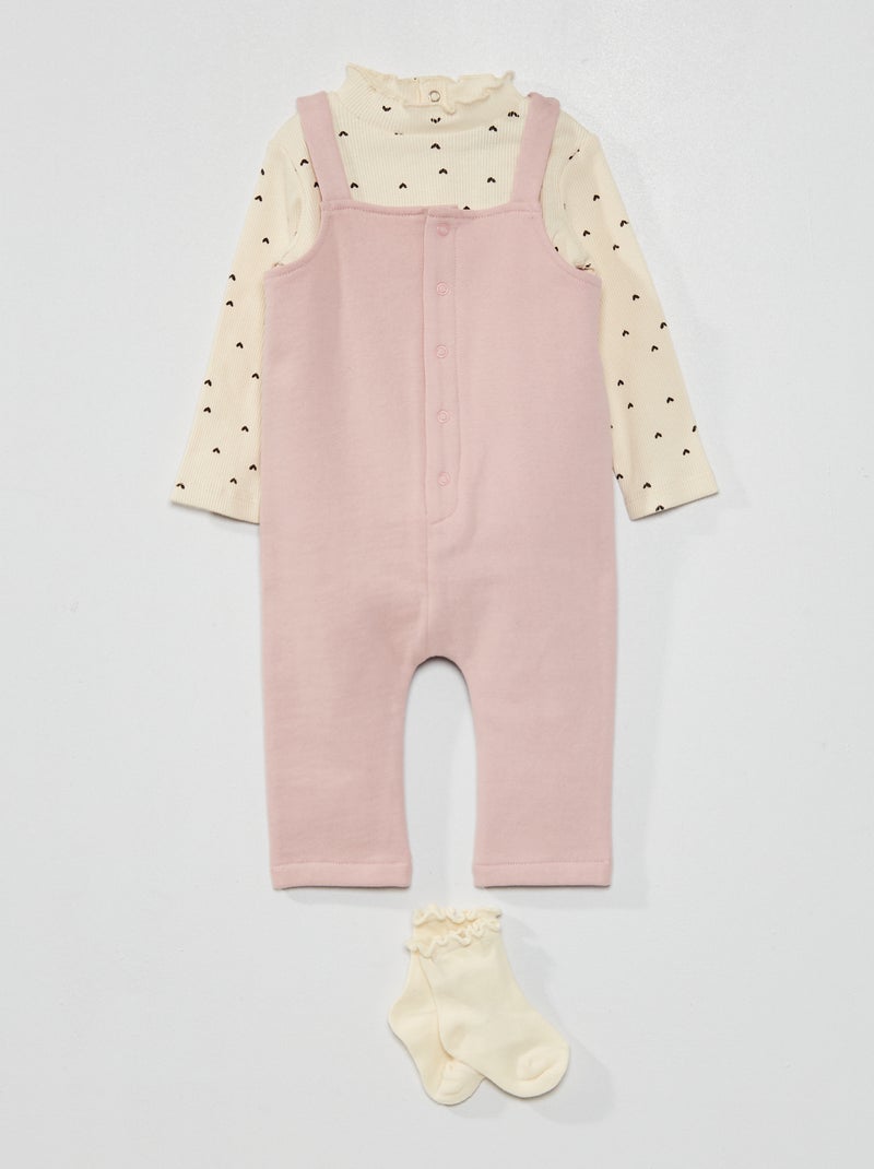 Conjunto - jardineiras + t-shirt + meias BRANCO - Kiabi