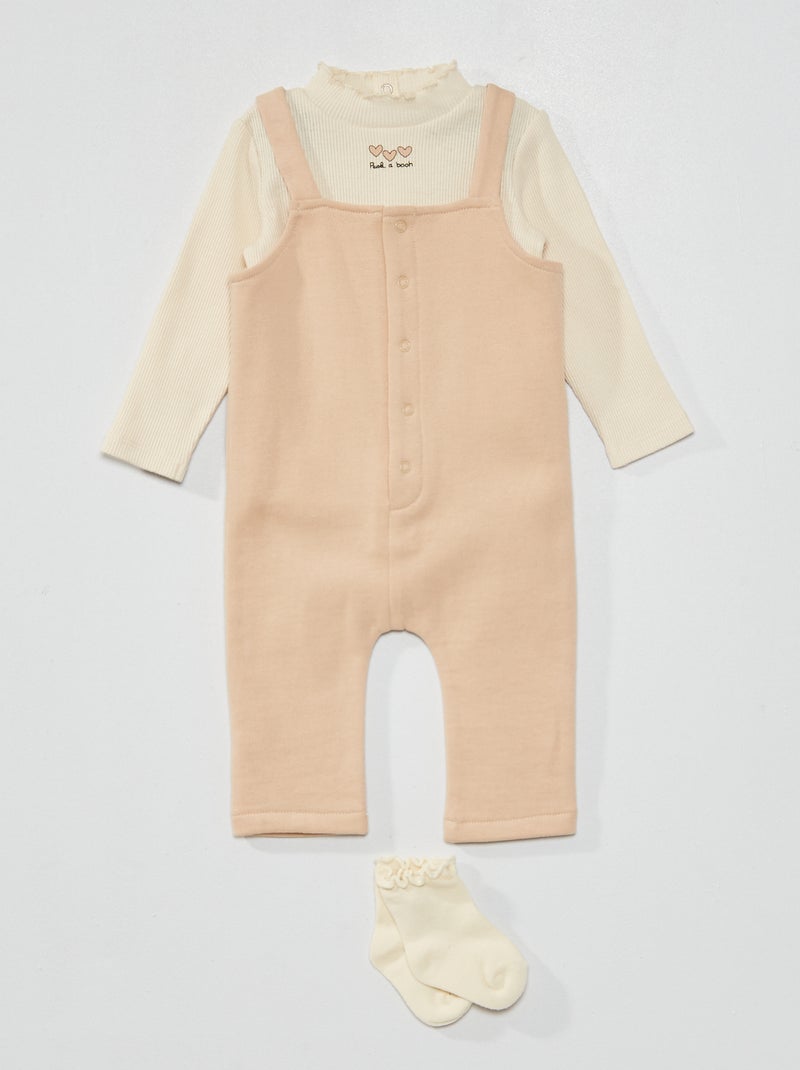 Conjunto - jardineiras + t-shirt + meias BRANCO - Kiabi