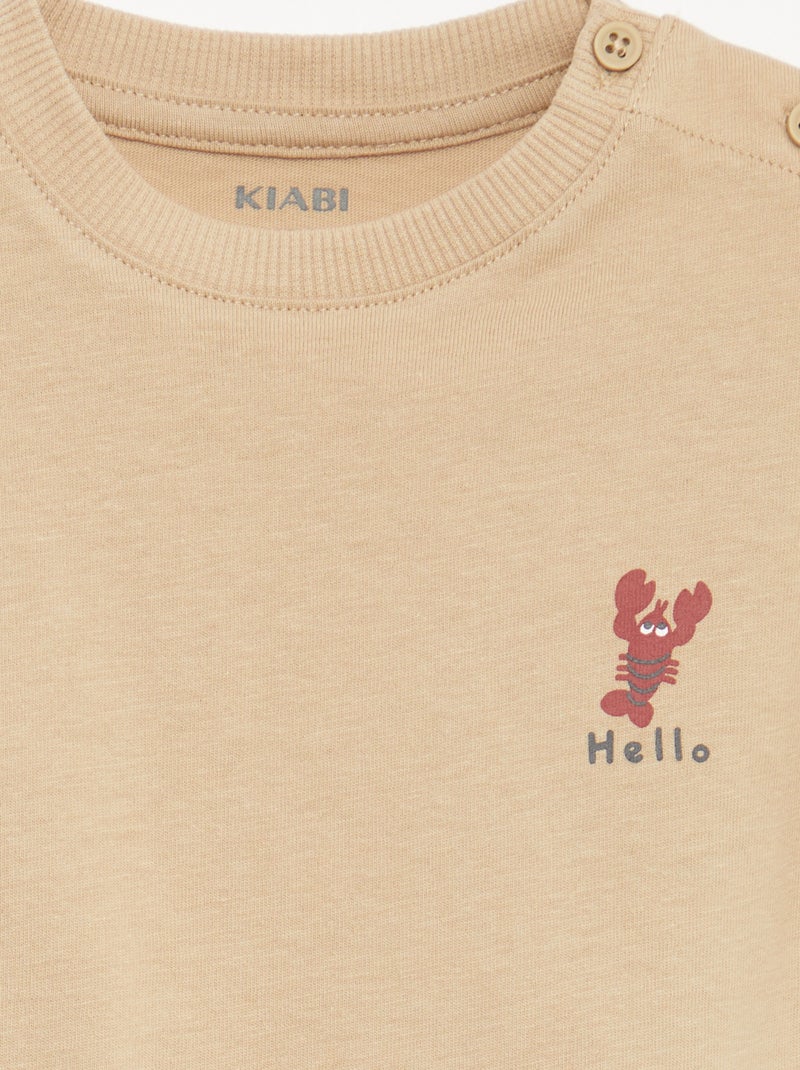 Conjunto 2 peças calções + T-shirt Bege - Kiabi