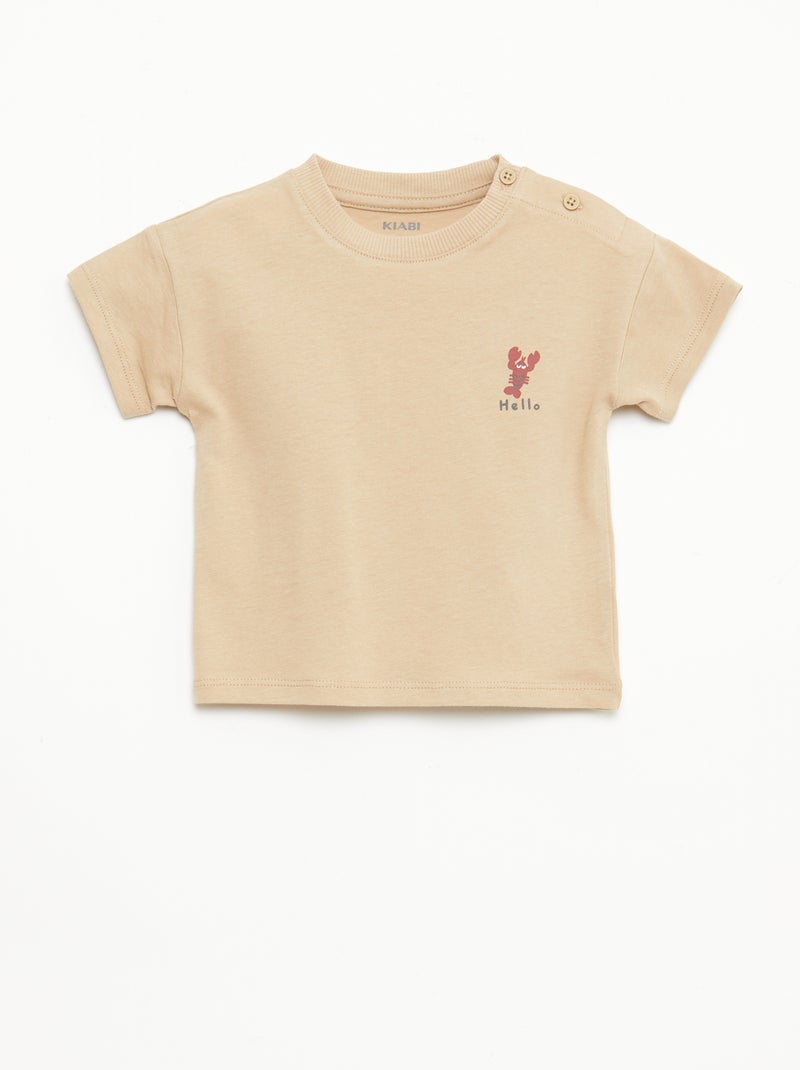 Conjunto 2 peças calções + T-shirt Bege - Kiabi