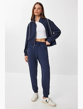 Conjunto 2 peças sweatshirt com fecho e jogger com viés em contraste istanbul
