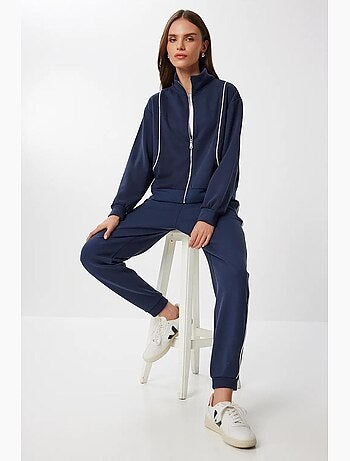 Conjunto 2 peças sweatshirt com fecho e jogger com viés em contraste istanbul