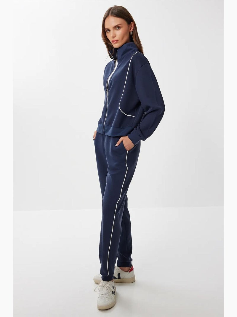 Conjunto 2 peças sweatshirt com fecho e jogger com viés em contraste istanbul Azul-marinho - Kiabi